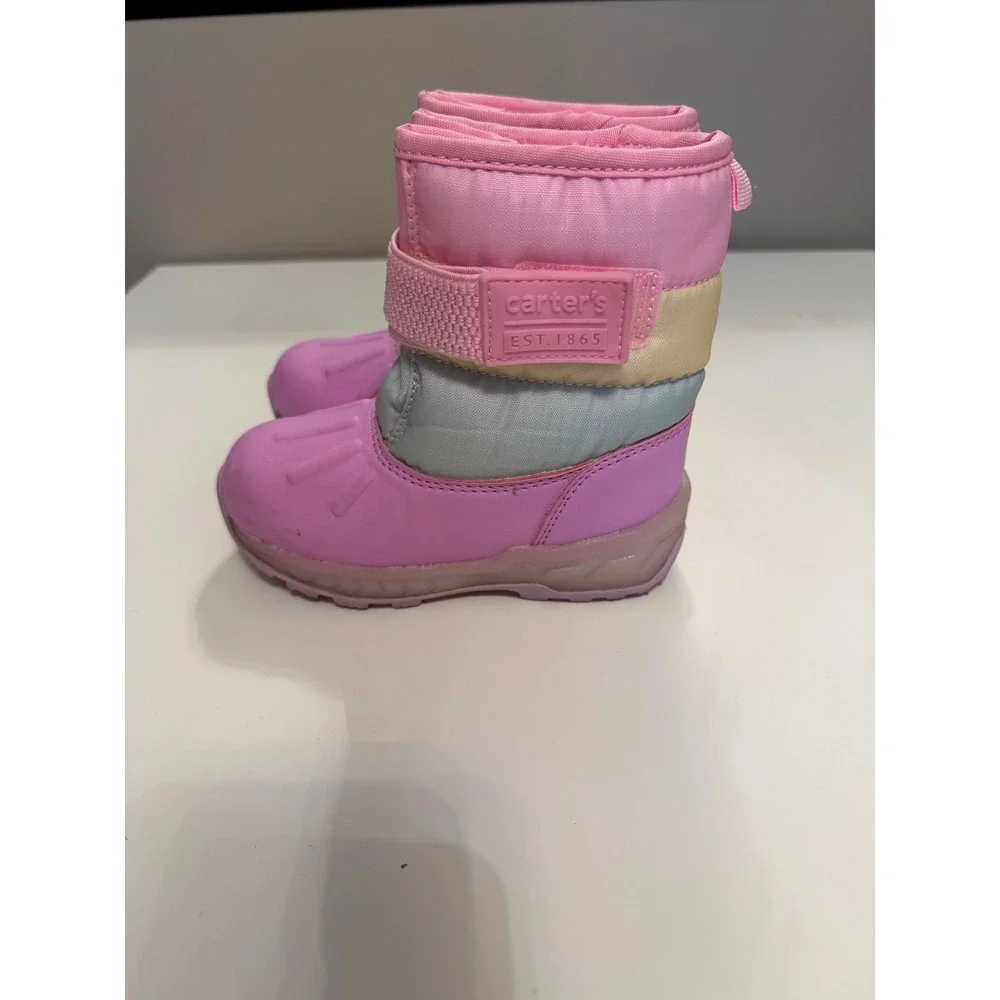 Carters Toddler Girls Lowen Light Up Snow Boots Pink Pastel Colorblock Size 8M
